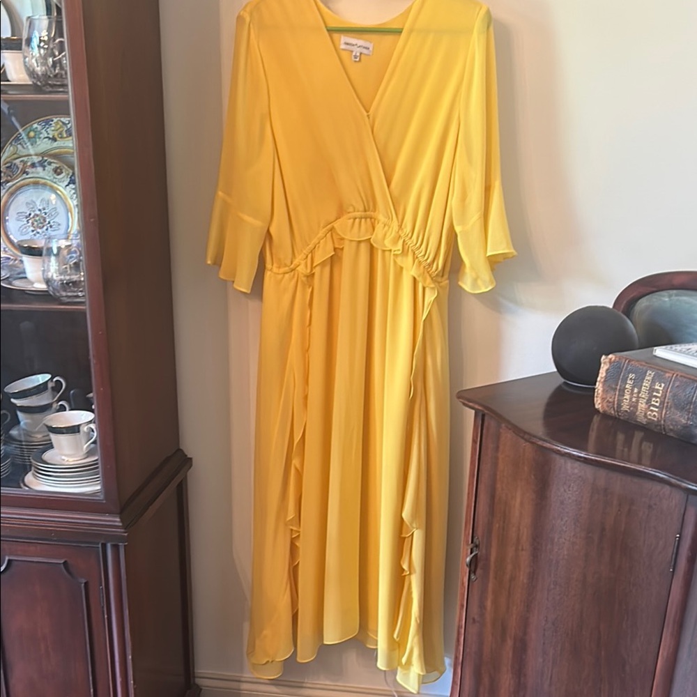 Gibson Latimer Yellow Wrap Sundress with Bell Sleeves